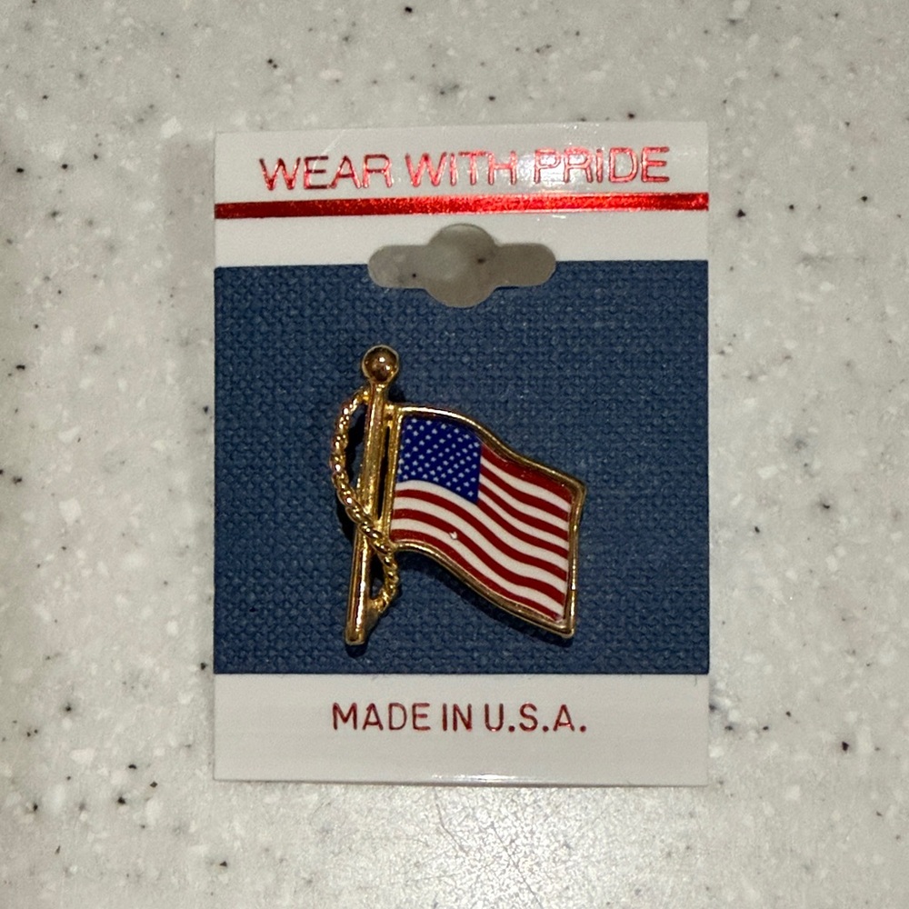 American Flag Lapel Pin - Gold Tone with Red, White & Blue Enamel